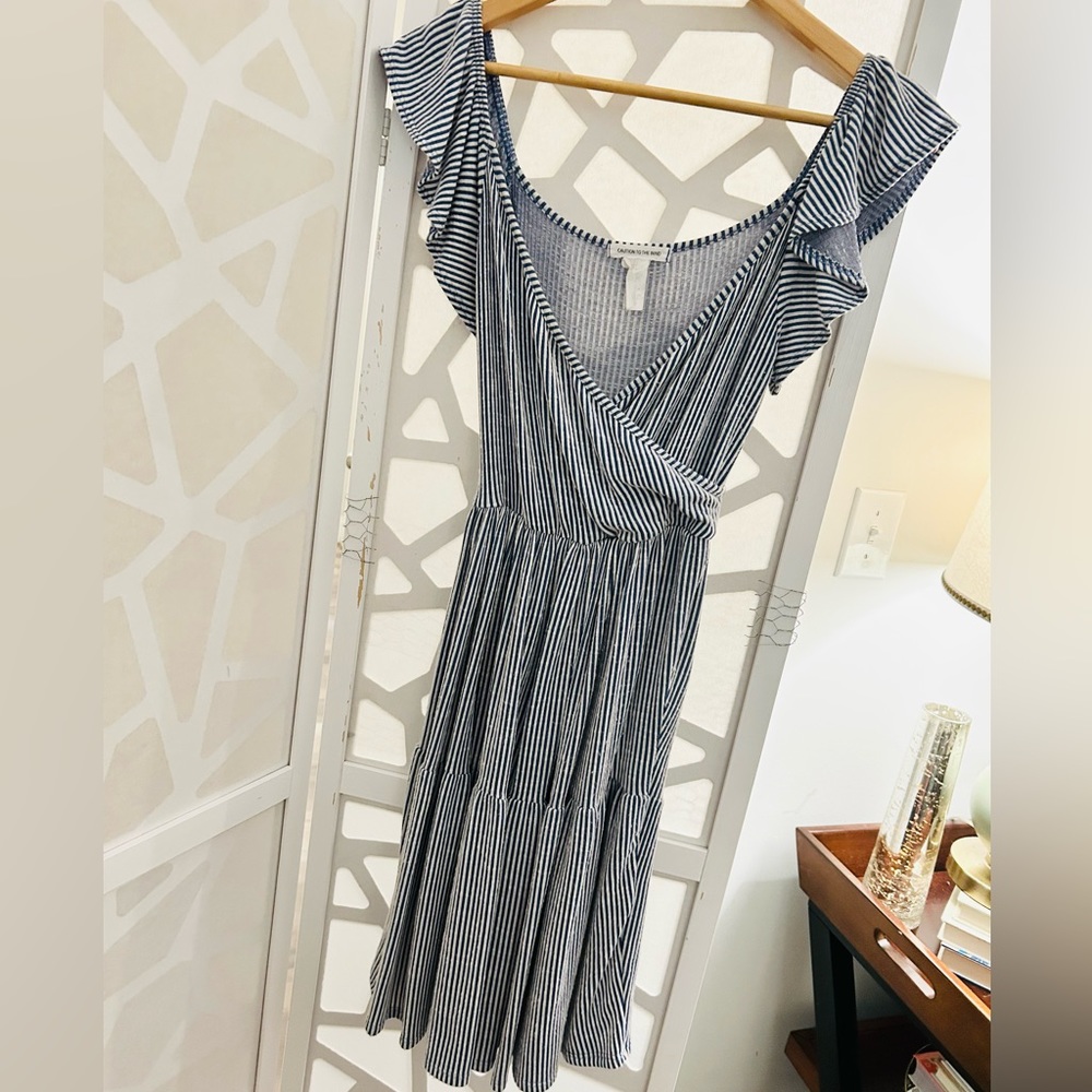 Anthropologie‘Caution To The Wind’ M Faux Wrap Belted Flutter Sleeve Dress(D025)